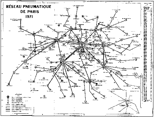 Map: Map of the Parisian Pneumatic Post Network.